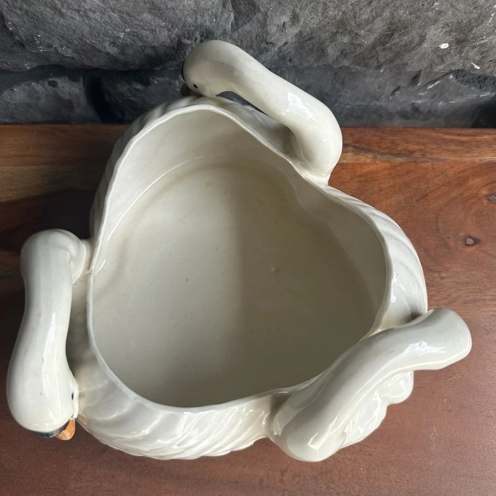 Vtg Lusterware CIRCLE OF SWANS Goose Dish Bowl Planter Japan Candy White Dish